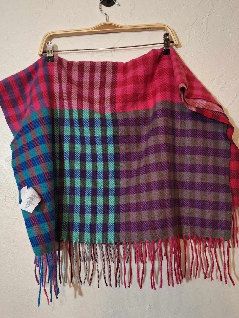 Belle By Kim Gravel Poly/Rayon Oblong Colorful Plaid Check Fringed Scarf 78